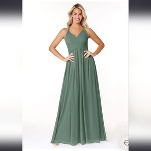 Azazie ASHIA Eucalyptus long gown bridesmaid maxi dress Size A4 4 NWT